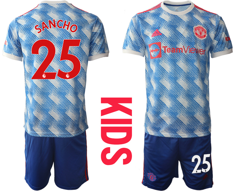 Youth 2021-2022 Club Manchester United away blue #25 Soccer Jersey